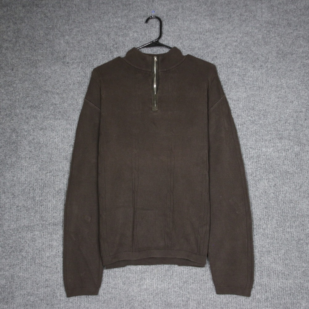 Alex Cannon‎ Mens Brown 1/4 Zip Sweater Size L Cotton Blend Elbow Patches